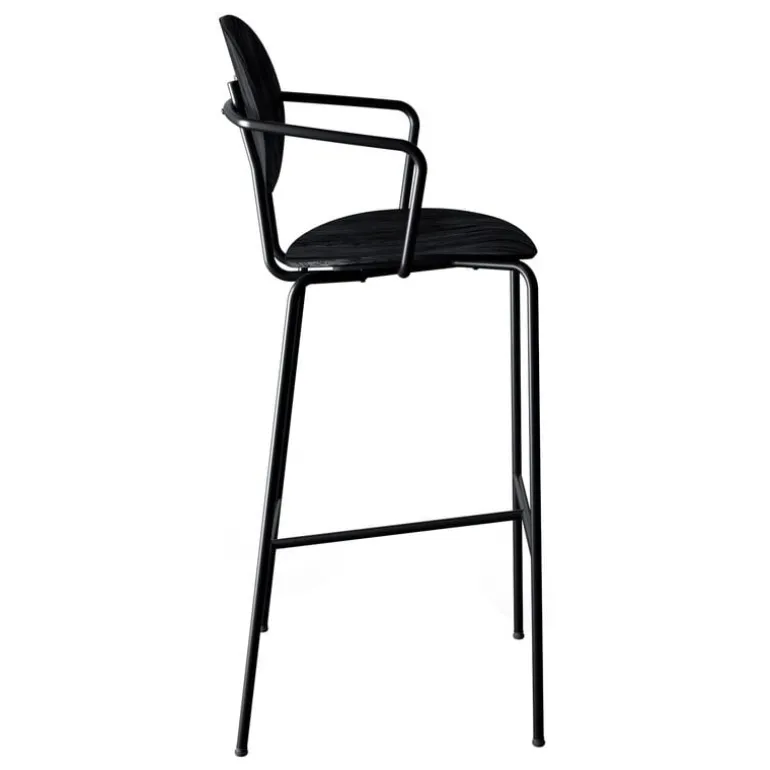 Sibast Piet Hein bar stool with armrest 75 cm, black - black lacquered