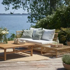 Sika-Design Maggie Exterior pouf module, glass top, natural - white cushion