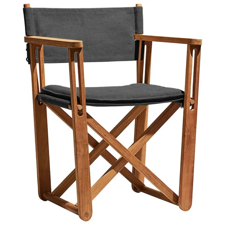 Skargaarden Kryss lounge chair, teak - dark grey Sunbrella Heritage