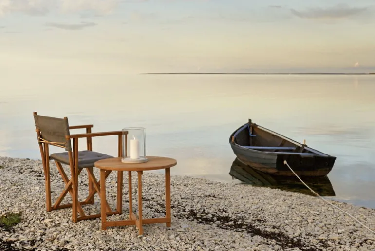 Skargaarden Kryss lounge chair, teak - dark grey Sunbrella Heritage