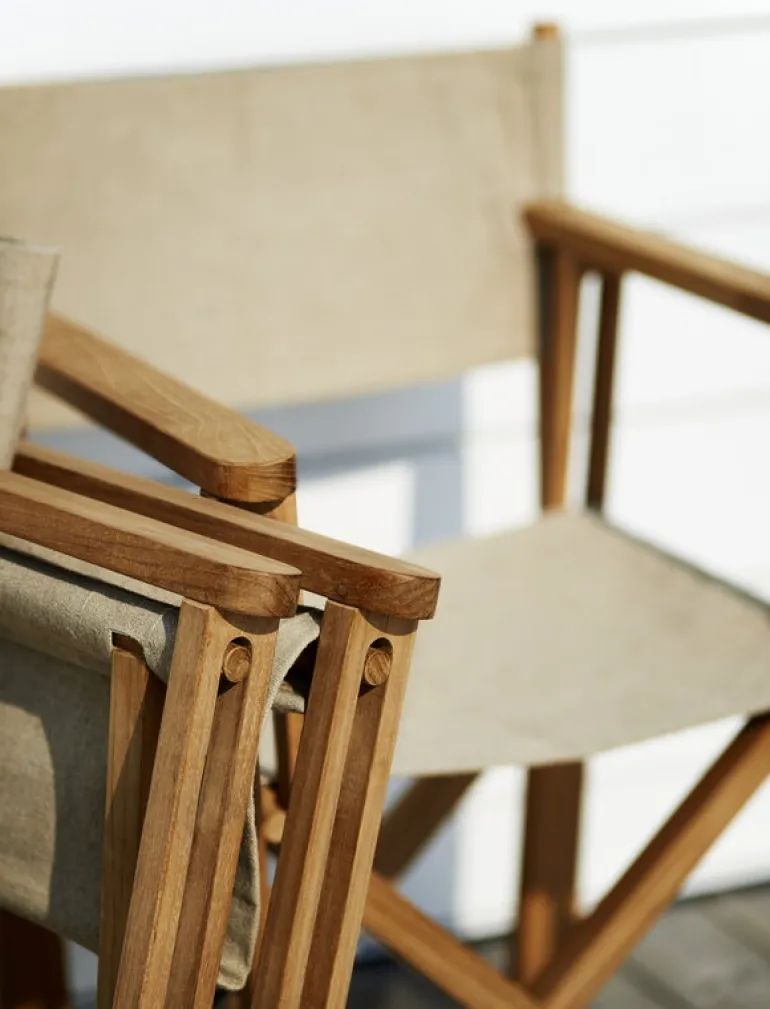 Skargaarden Kryss lounge chair, teak - dark grey Sunbrella Heritage