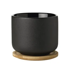 Stelton Theo tea cup with coaster, black