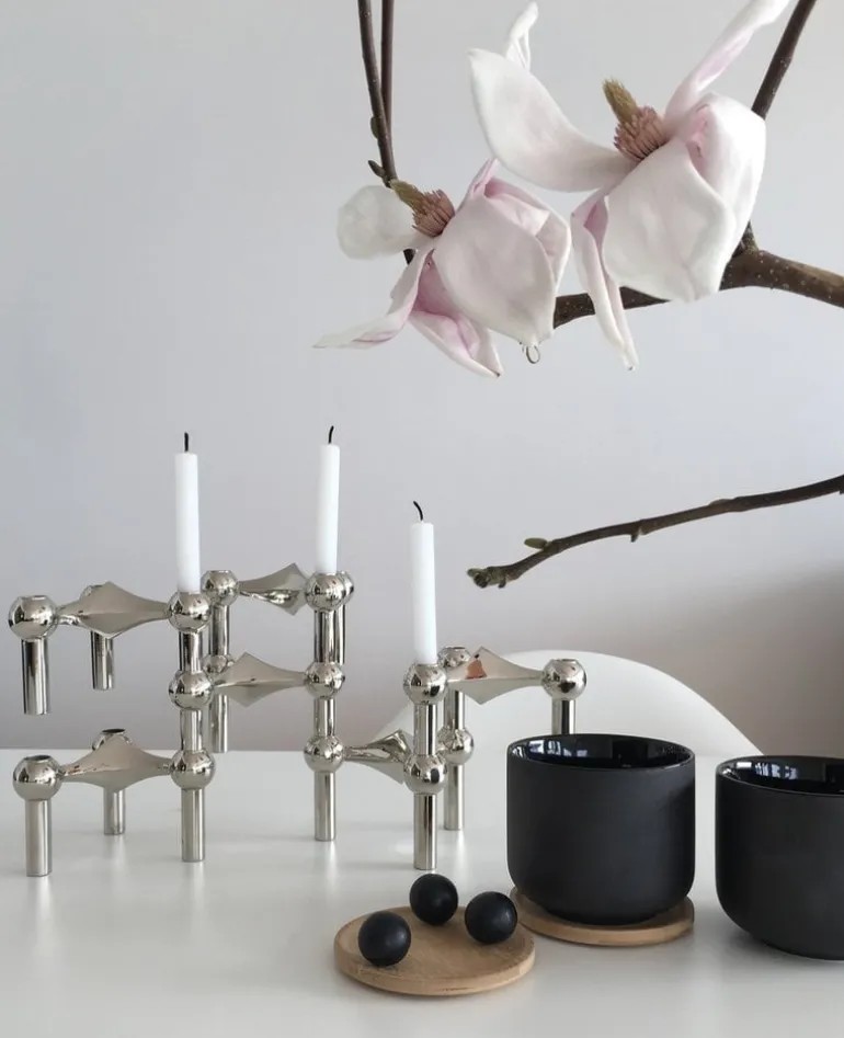 Stelton Theo tea cup with coaster, black