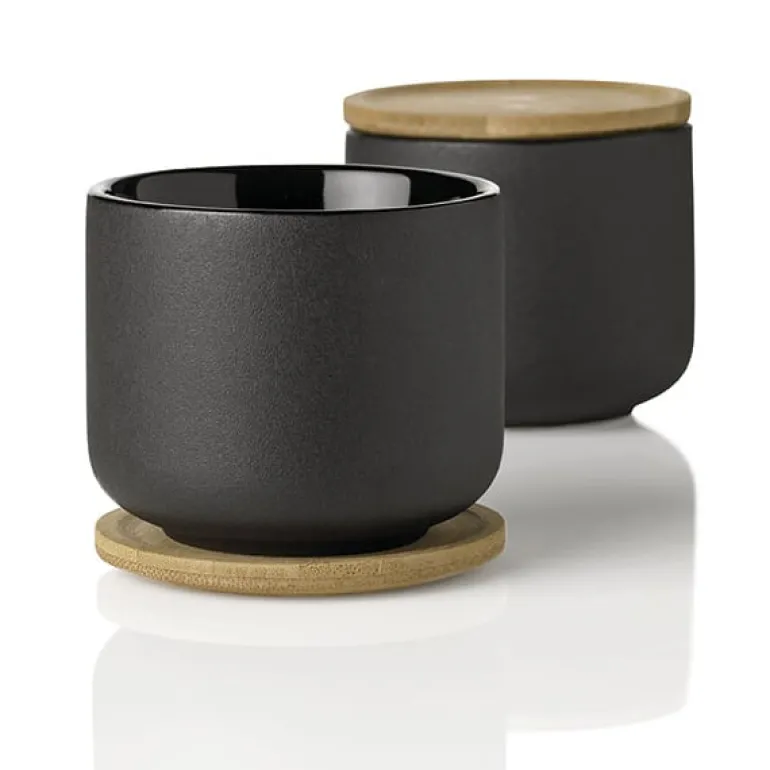 Stelton Theo tea cup with coaster, black