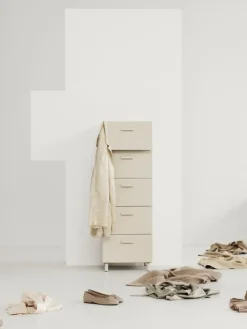 String Furniture Relief chest of drawers with legs, tall, beige