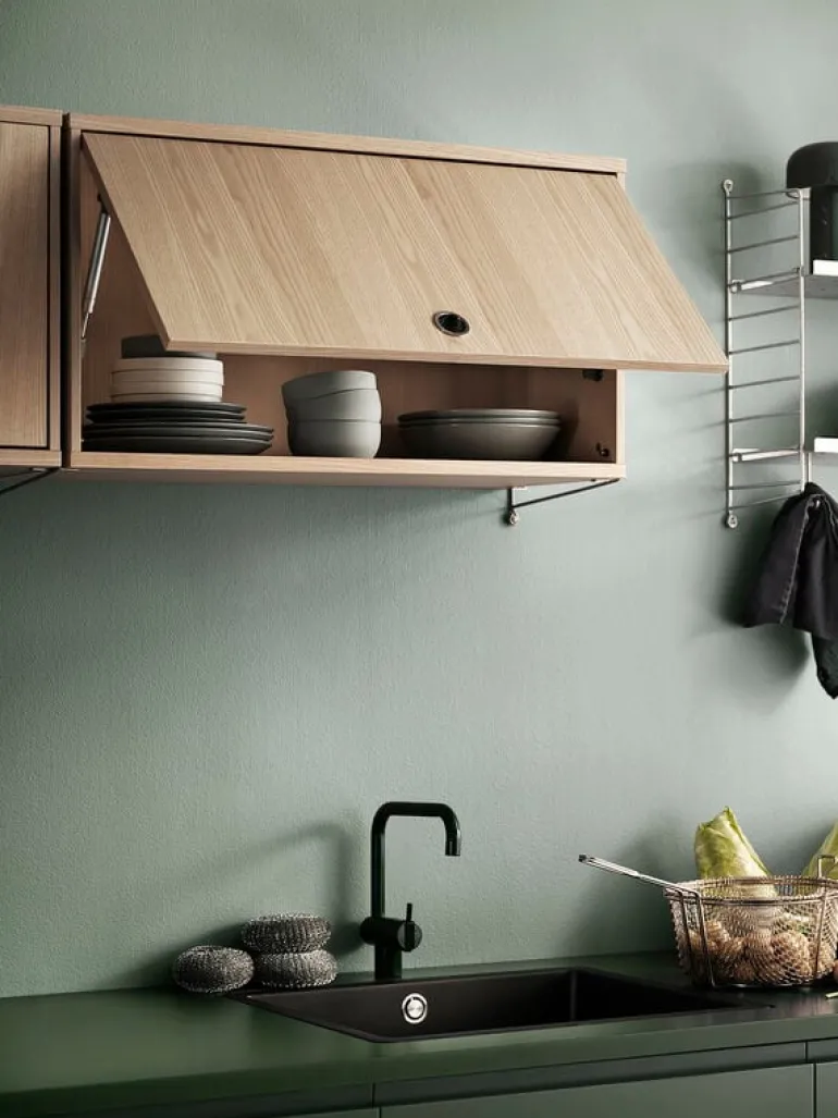 String Furniture String cabinet with flip door, 78 x 30 cm, ash