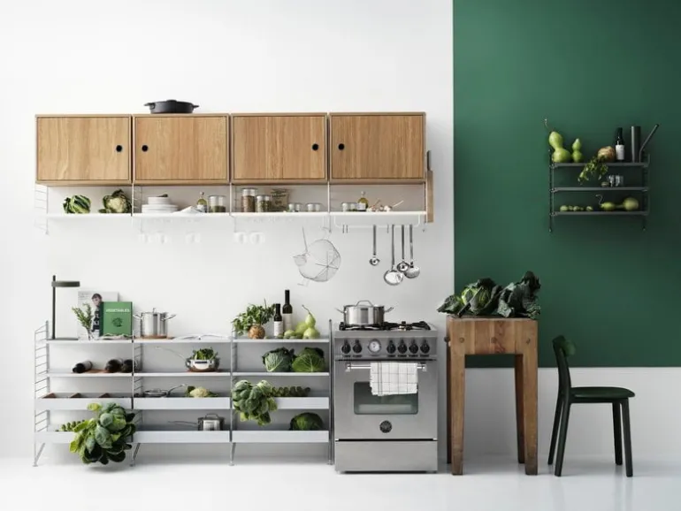 String Furniture String cabinet with swing door, 58 x 30 cm, oak