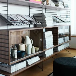 String Furniture String display cabinet w/ sliding glass doors, 78x30 cm, walnut