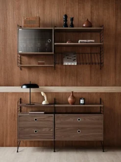 String Furniture String display cabinet with swing glass door, 58 x 30 cm, walnut