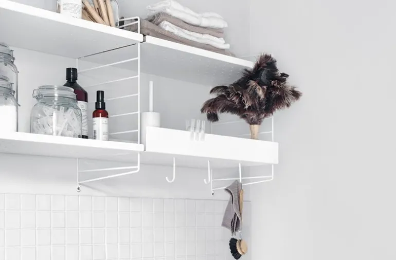 String Furniture String metal shelf, 78 x 30 cm, low, white