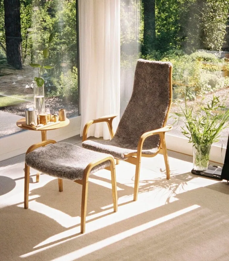 Swedese Lamino easy chair, sheepskin, Scandinavian grey