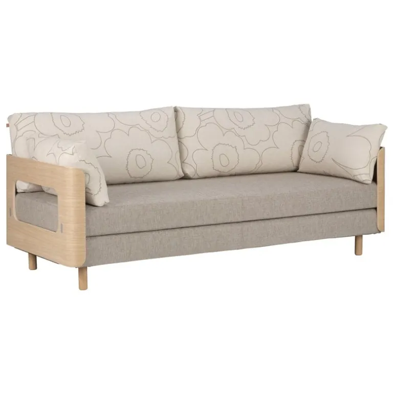 Tapio Anttila Collection ON2 Wood sofa bed, soap waxed oak - Marimekko Piirto Unikko - Diamonds 289