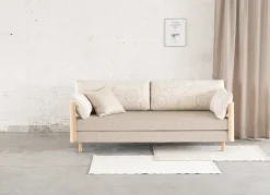 Tapio Anttila Collection ON2 Wood sofa bed, soap waxed oak - Marimekko Piirto Unikko - Diamonds 289