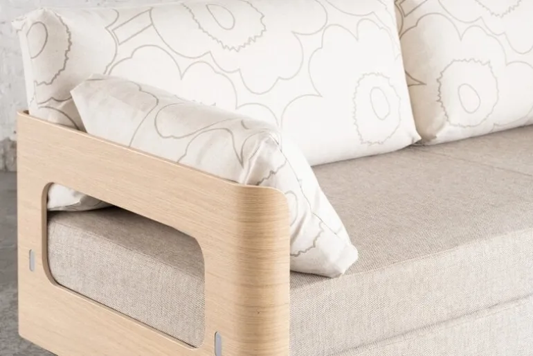 Tapio Anttila Collection ON2 Wood sofa bed, soap waxed oak - Marimekko Piirto Unikko - Diamonds 289