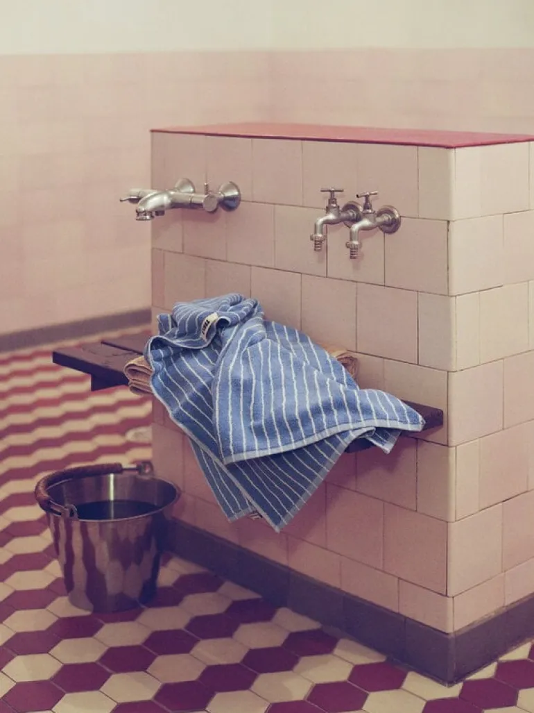 Tekla Bath sheet, clear blue stripes