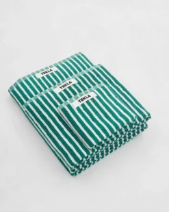 Tekla Bath sheet, teal green stripes