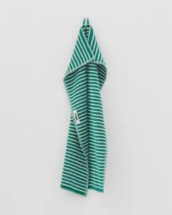 Tekla Guest towel, teal green stripes