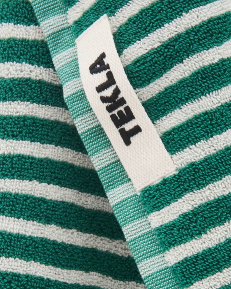 Tekla Guest towel, teal green stripes
