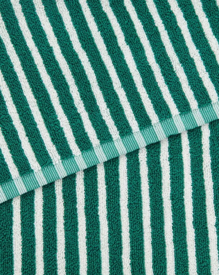 Tekla Guest towel, teal green stripes