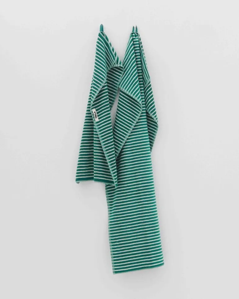 Tekla Guest towel, teal green stripes