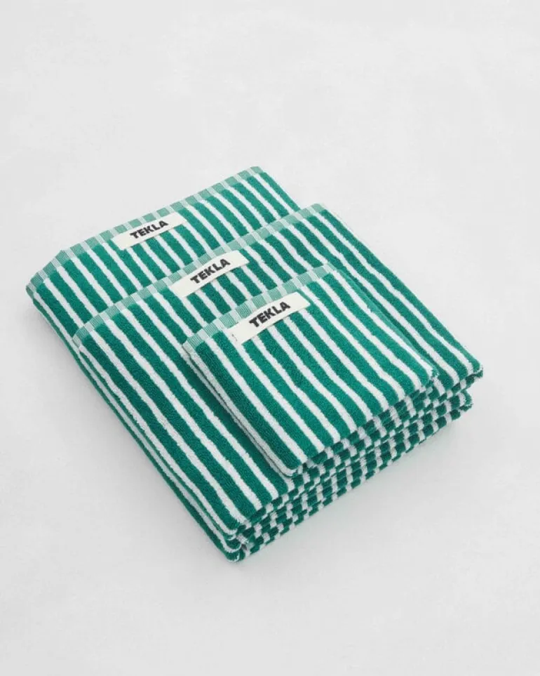 Tekla Guest towel, teal green stripes