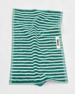 Tekla Hand towel, teal green stripes