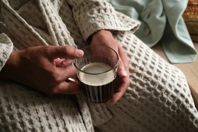 The Organic Company Big Waffle bathrobe, stone