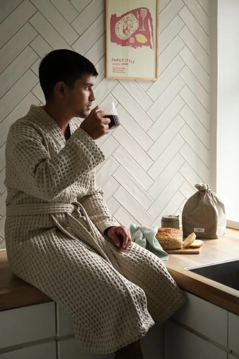 The Organic Company Big Waffle bathrobe, stone