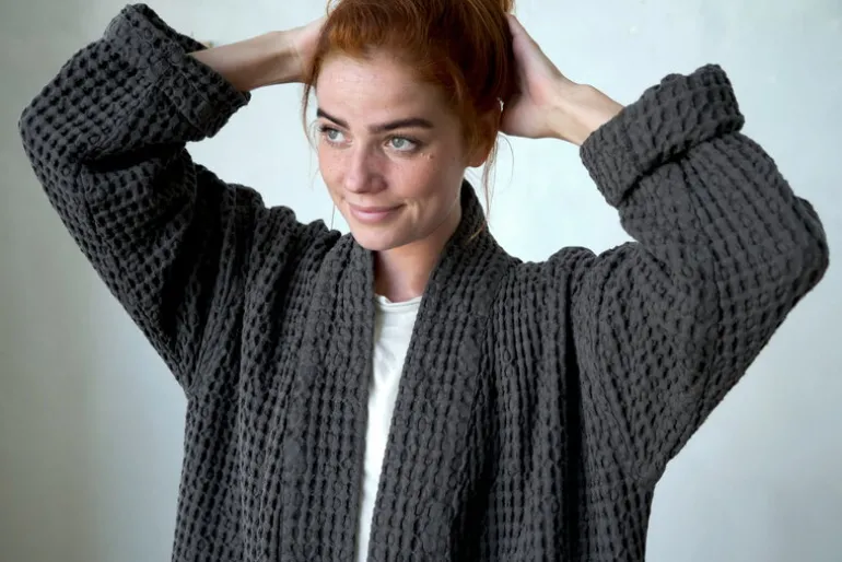 The Organic Company Big Waffle bathrobe, dark grey