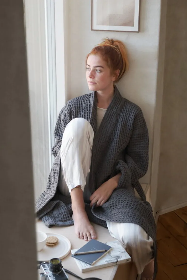 The Organic Company Big Waffle bathrobe, dark grey