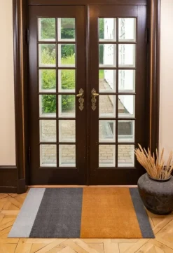 Tica Copenhagen Stripes horizontal floor mat, 90 x 130 cm, grey -  muted yellow