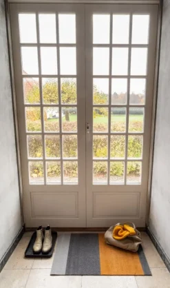 Tica Copenhagen Stripes horizontal floor mat, 60 x 90 cm, grey - muted yellow