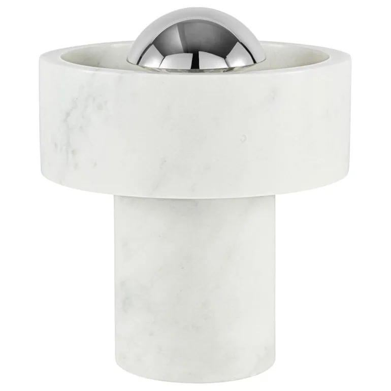 Tom Dixon Stone portable LED table lamp, white marble - silver
