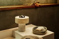 Tom Dixon Stone portable LED table lamp, white marble - silver