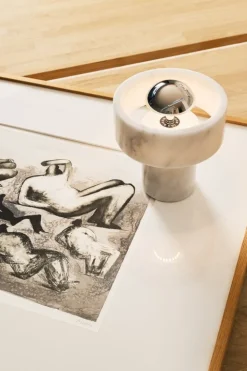 Tom Dixon Stone portable LED table lamp, white marble - silver