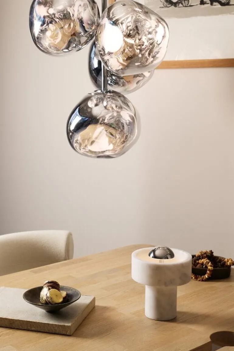 Tom Dixon Stone portable LED table lamp, white marble - silver