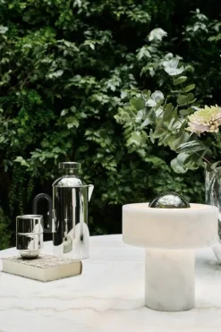 Tom Dixon Stone portable LED table lamp, white marble - silver