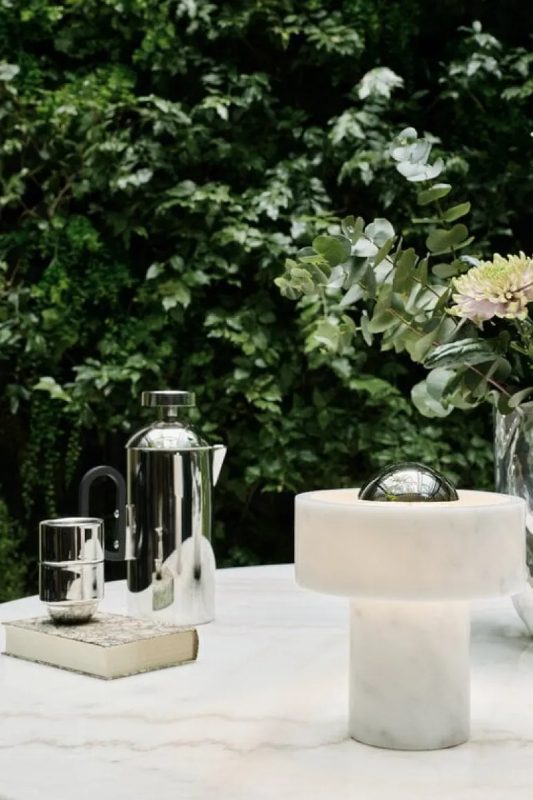 Tom Dixon Stone portable LED table lamp, white marble - silver