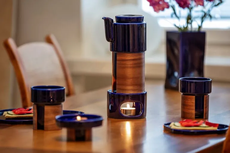Tonfisk Design Warm tea set, blue - walnut, ceramic lid
