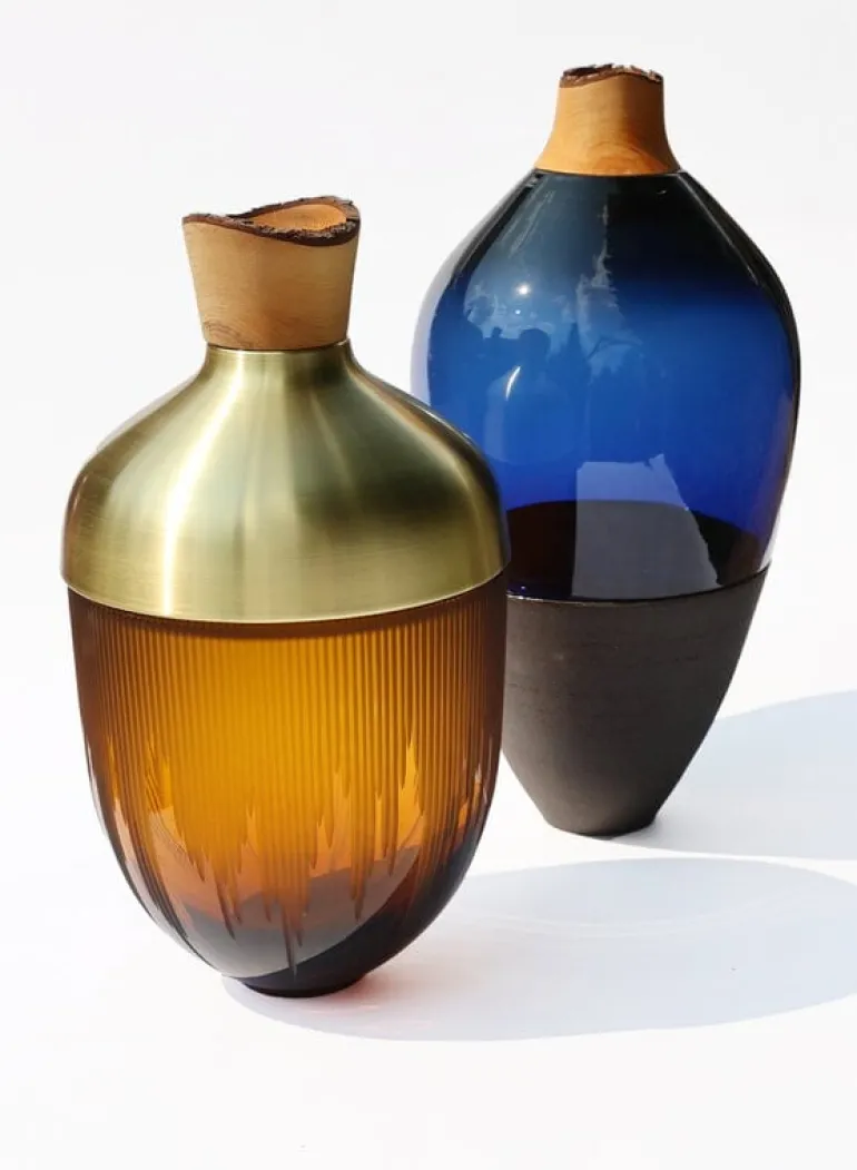 Utopia & Utility Ray stacking vessel, 55 x 30 cm, amber - brass