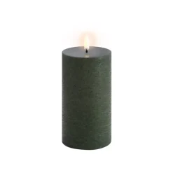 Uyuni Lighting LED pillar candle, 7,8 x 15 cm, rustic texture, olive green
