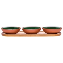 Vaidava Ceramics Earth bowl 0,2 L, set of 3 + tray, moss green