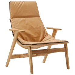 Viccarbe Ace armchair, matt oak - ochre leather