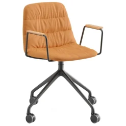 Viccarbe Maarten armchair, pyramid caster, black- ochre leather- matt oak