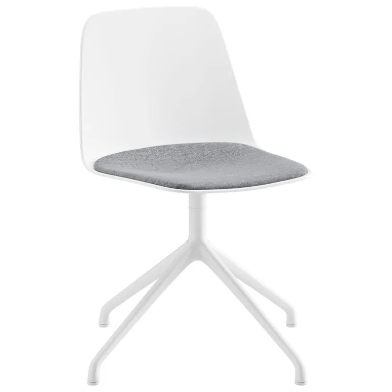 Viccarbe Maarten chair, pyramid swivel base, white - grey seat cushion