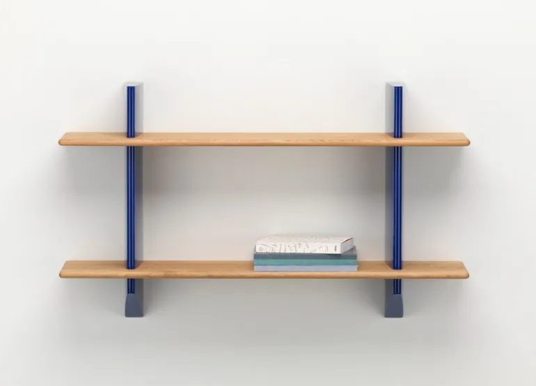 Vitra Rayonnage Mural shelf, Prouvé Bleu Marcoule - oak