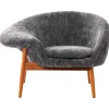 Warm Nordic Fried Egg lounge chair, Scandinavian Grey sheepskin