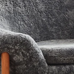 Warm Nordic Fried Egg lounge chair, Scandinavian Grey sheepskin
