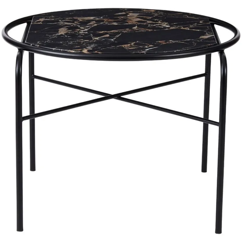 Warm Nordic Secant coffee table, round, black gold marble