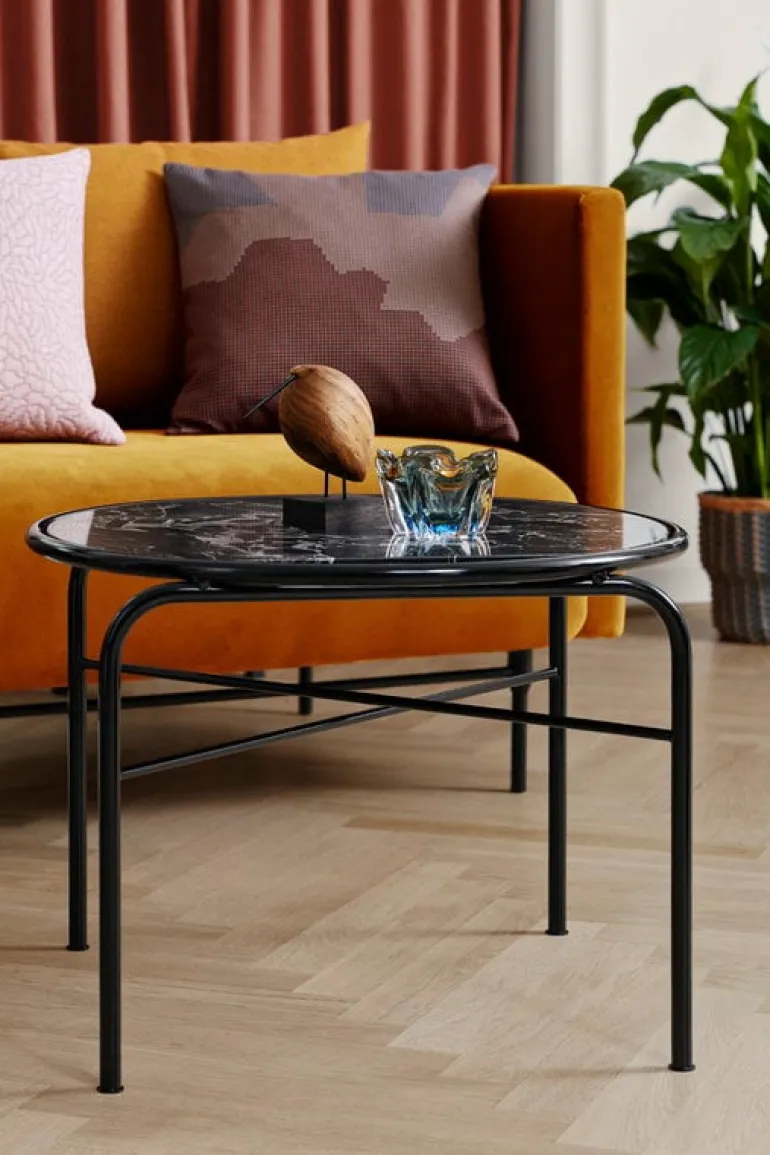 Warm Nordic Secant coffee table, round, black gold marble